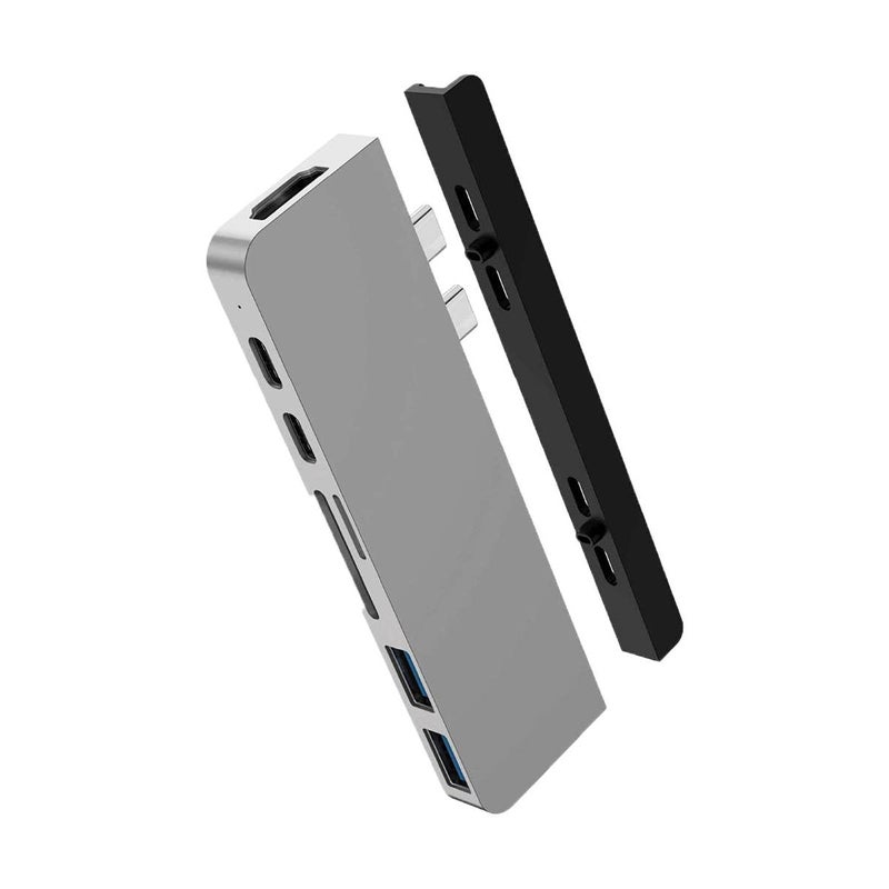 HyperDrive Duo 7-in-2 MacBook USB C Hub â€” for Mac w/Dual Ports, 4K60Hz HDMI, 40Gbps USB-C 100W Power Delivery, USB-A, SD/MicroSD, Magnetic Mount â€” (Silver) - Image 1